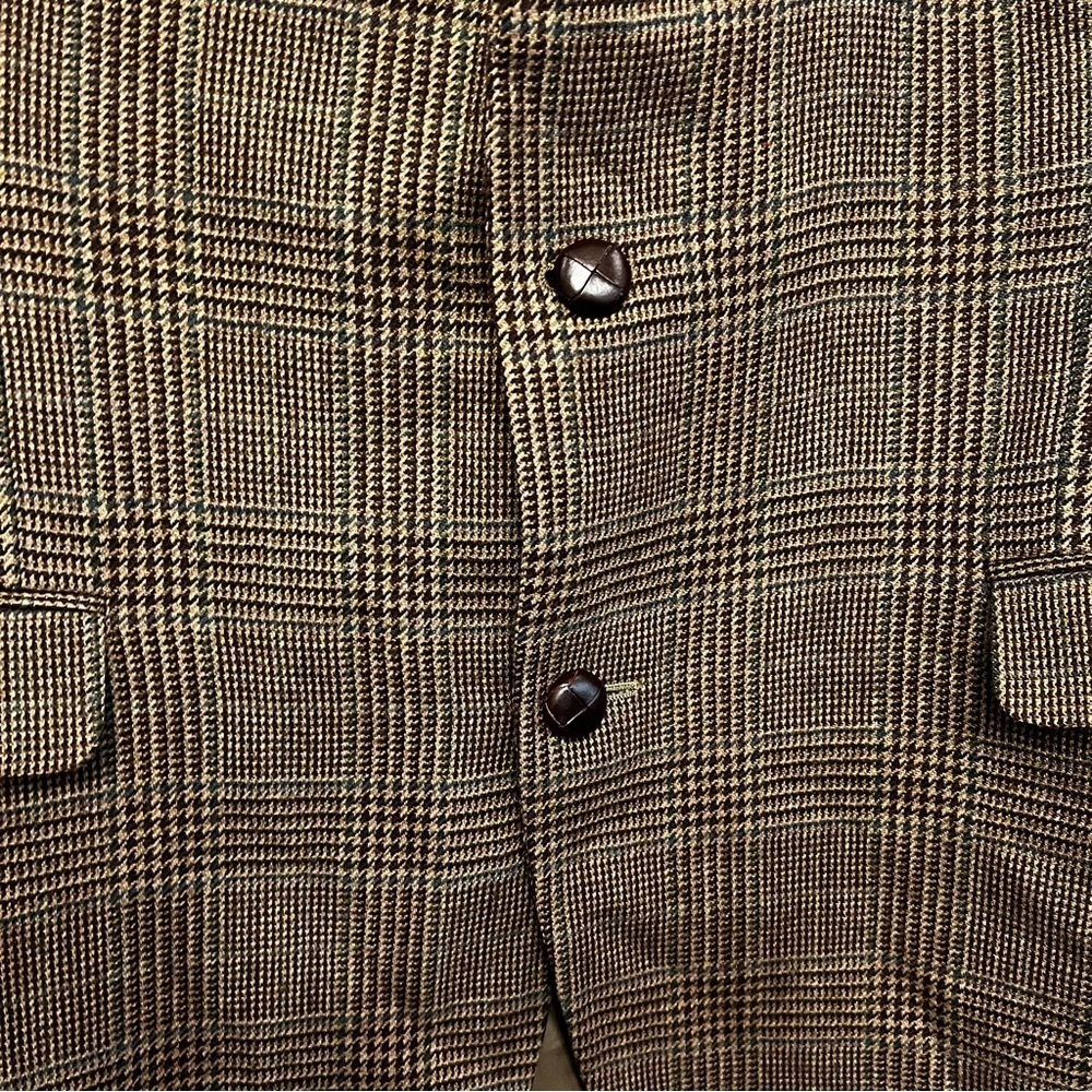 Lauren Ralph Lauren Wool Elbow Patch Houndstooth Dark Brown Check Blazer 48R - Picture 2 of 13
